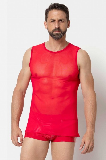 Adrien, red men's mesh tank top - Patrice Catanzaro Official Website