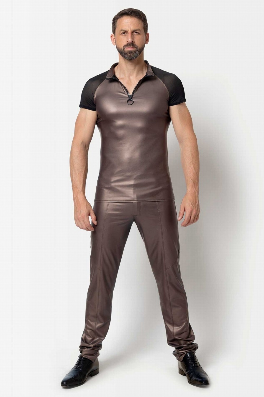 Ketil, brown wetlook men t-shirt - Patrice Catanzaro Official Website