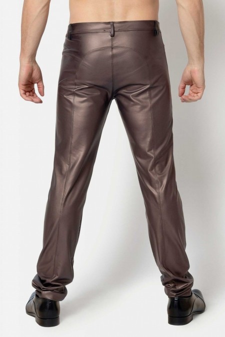 Ketil, brown wetlook trousers - Patrice Catanzaro Official Website