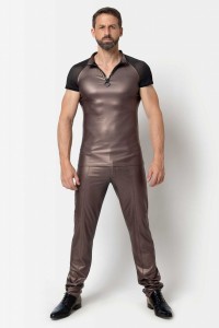 Ketil, brown wetlook trousers - Patrice Catanzaro Official Website