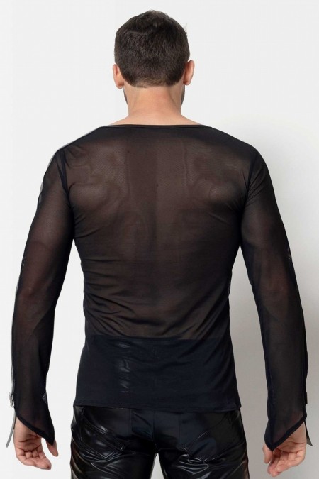 Rikke, black mesh men's t-shirt- Patrice Catanzaro Official Website