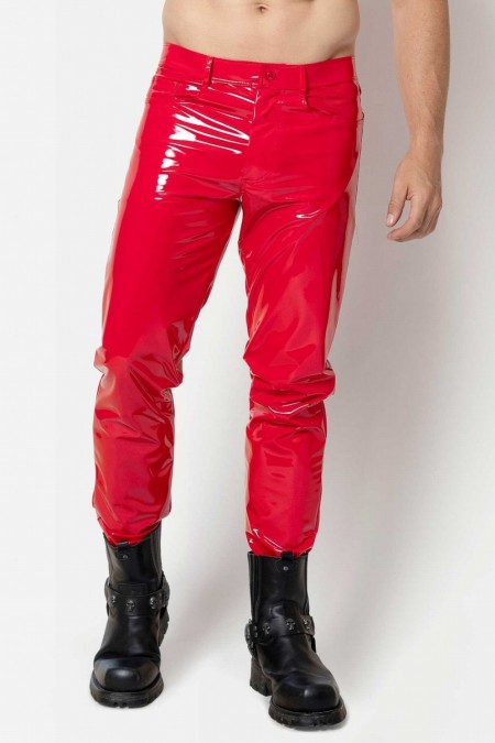 Shawn, men's red vinyl trousers - Patrice Catanzaro Official Website