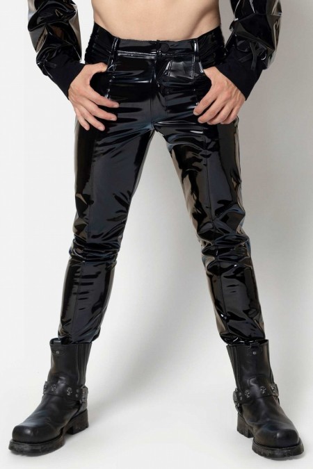 Joss, black vinyl men trousers - Patrice Catanzaro Official Website