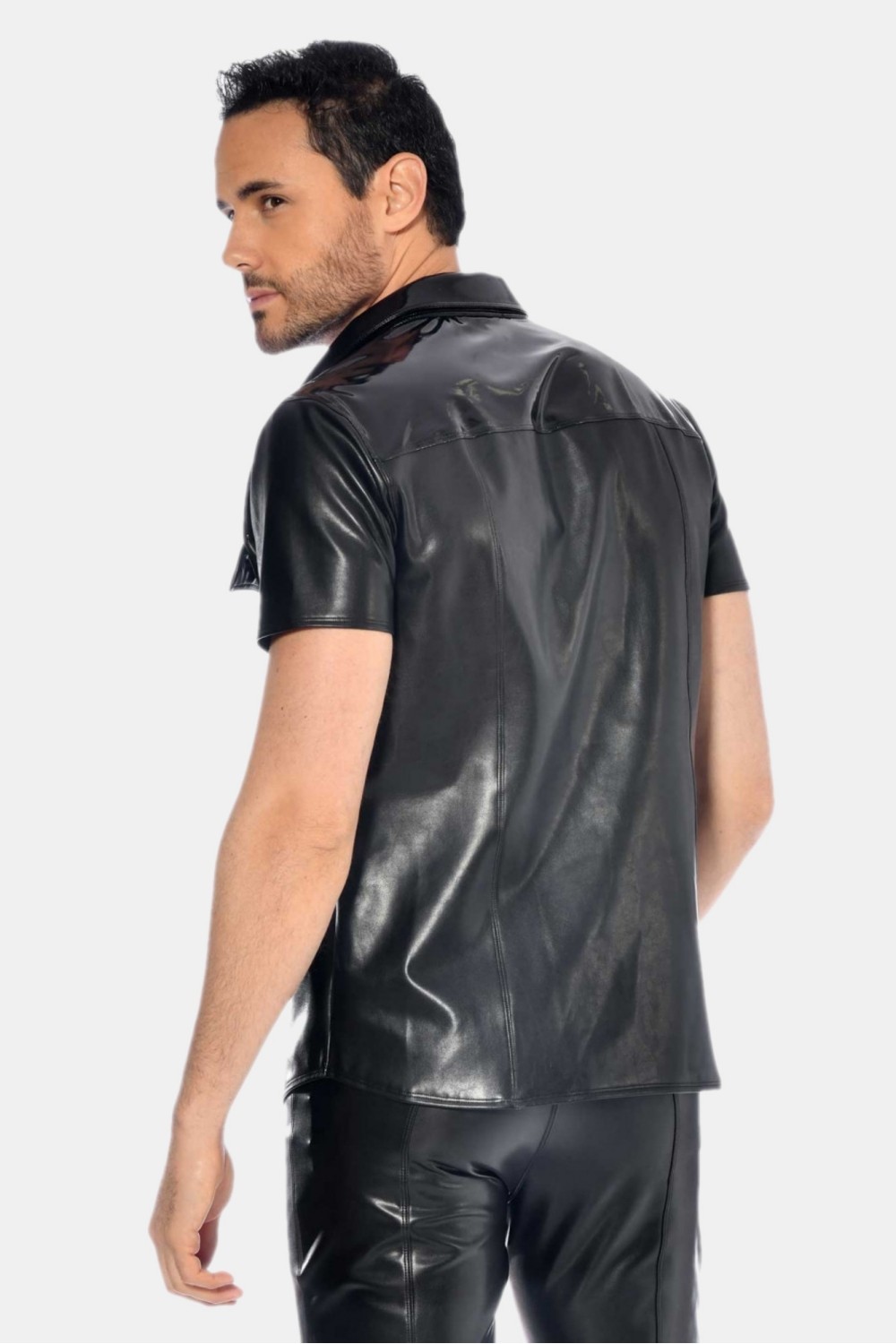 Liam, black faux leather shirt - Patrice Catanzaro Official Website
