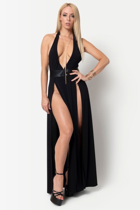Isabella, robe longue en lycra noir - Patrice Catanzaro Site Officiel