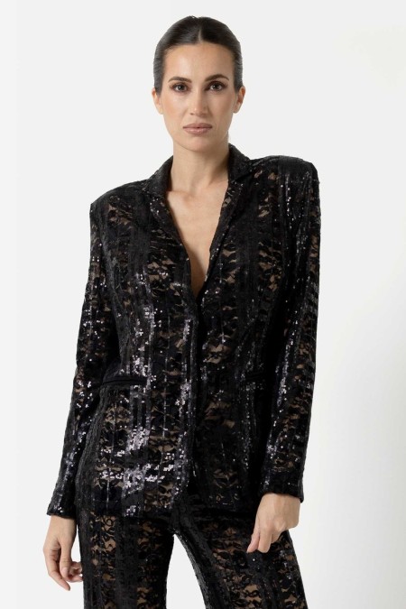 Rylee, black sequin & lace blazer - Patrice Catanzaro Official Website