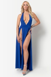 Isabella, vestido largo azul sexy - Patrice Catanzaro Página Oficial