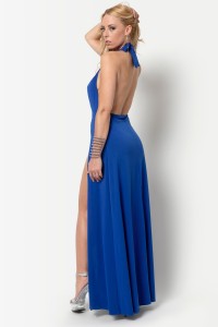 Isabella, robe longue en lycra bleu - Patrice Catanzaro Site Officiel