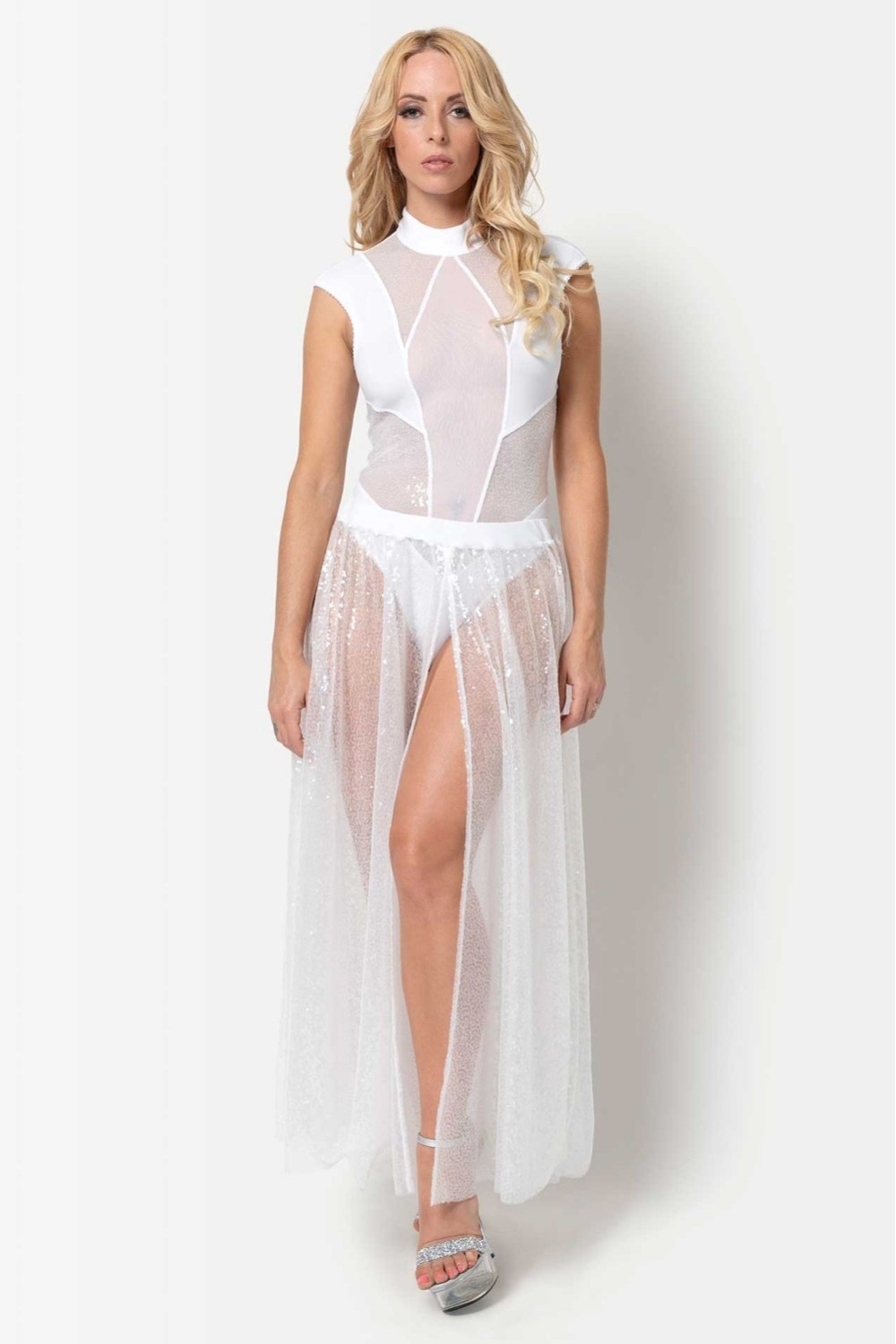 Opera, white long sequin skirt - Patrice Catanzaro Official Website