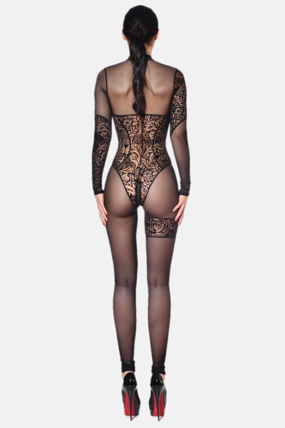 Miria, sexy black mesh catsuit - Patrice Catanzaro Official Website
