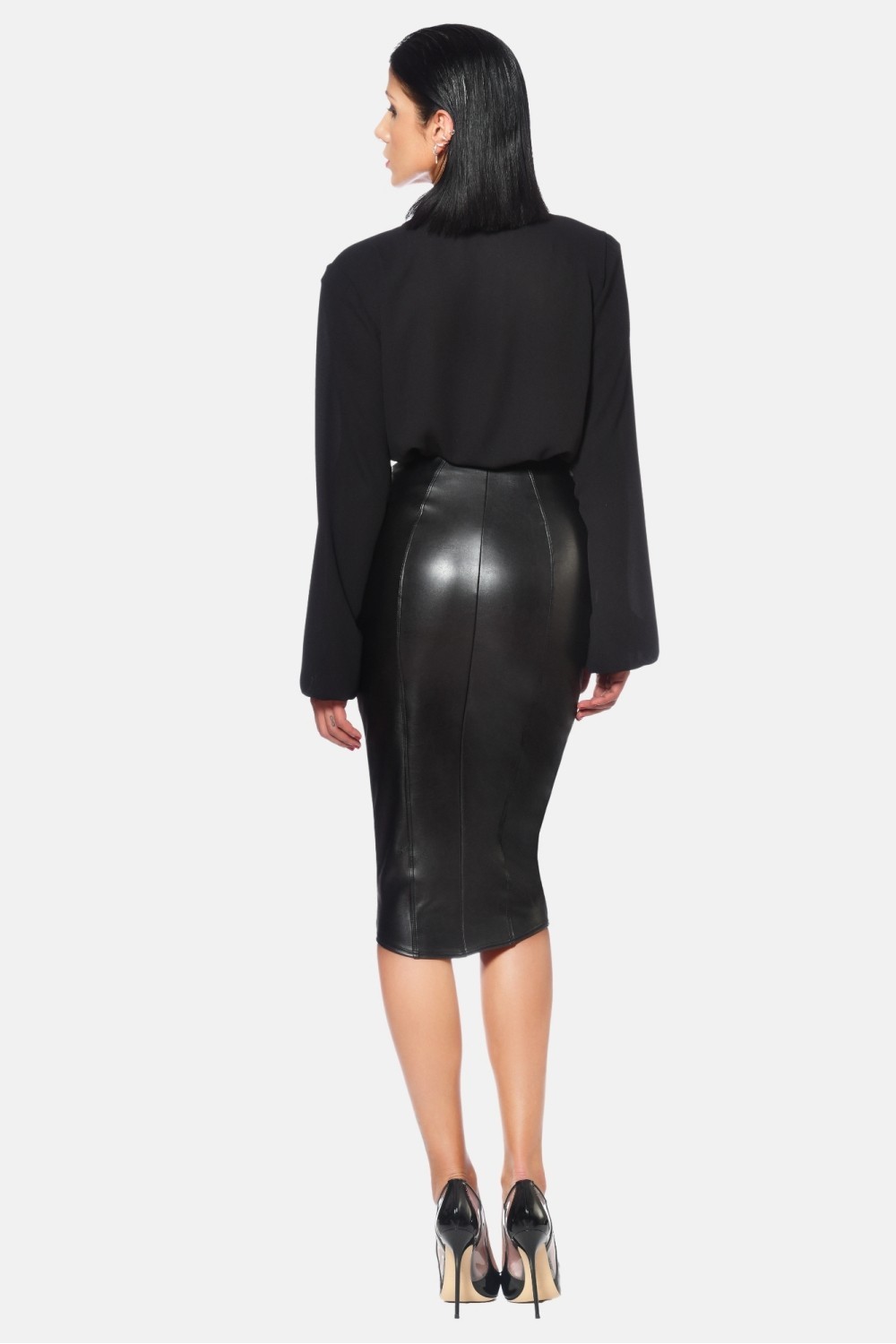 Ornella, faux leather midi skirt - Patrice Catanzaro Official Website