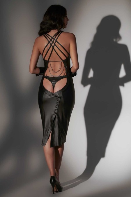 Corinne, robe sexy en wetlook noir - Patrice Catanzaro Site Officiel