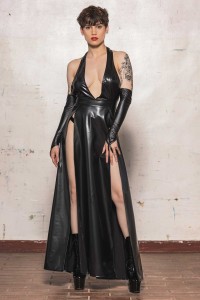 Lilith, robe longue vinyle mat noir - Patrice Catanzaro Site Officiel