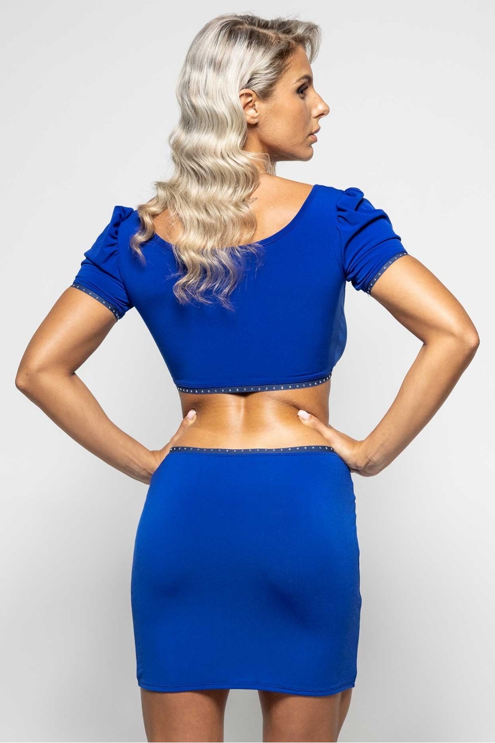 Lila, top sexy en lycra bleu - Patrice Catanzaro Site Officiel