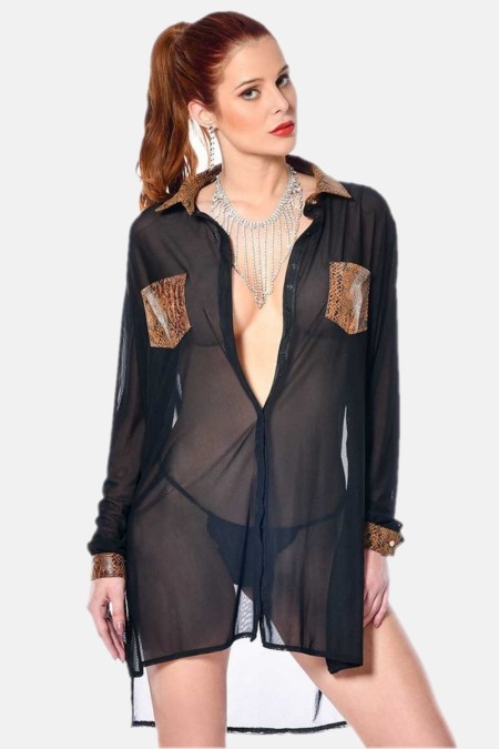 Veronika, sexy black mesh shirt - Patrice Catanzaro Official Website