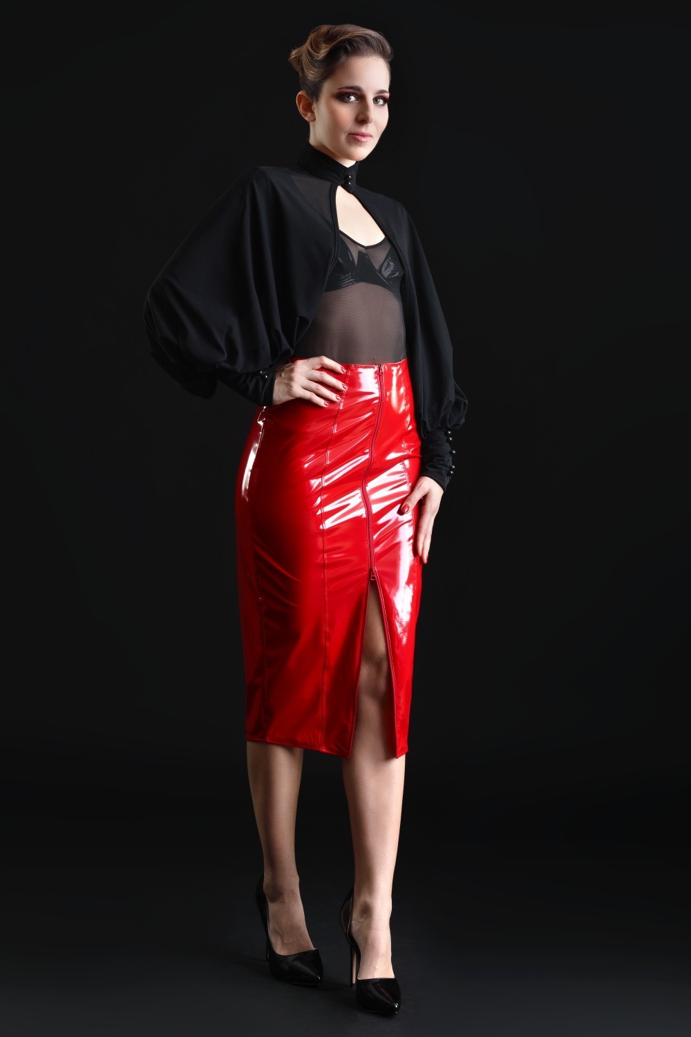 Ornella, sexy red midi skirt - Patrice Catanzaro Official Website