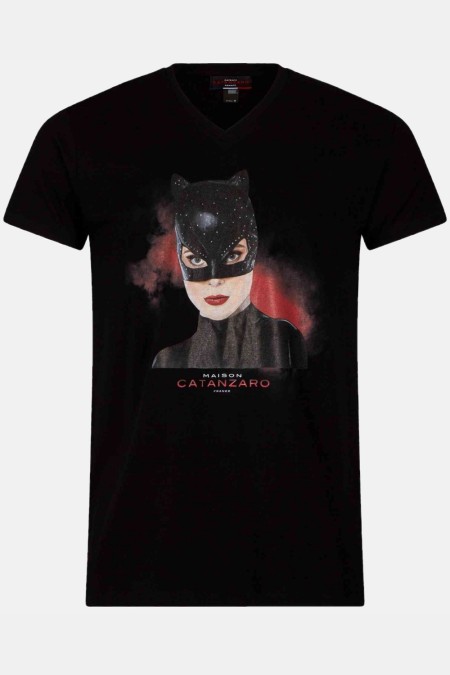 Cat mask, camiseta negra hombre - Patrice Catanzaro Página Oficial
