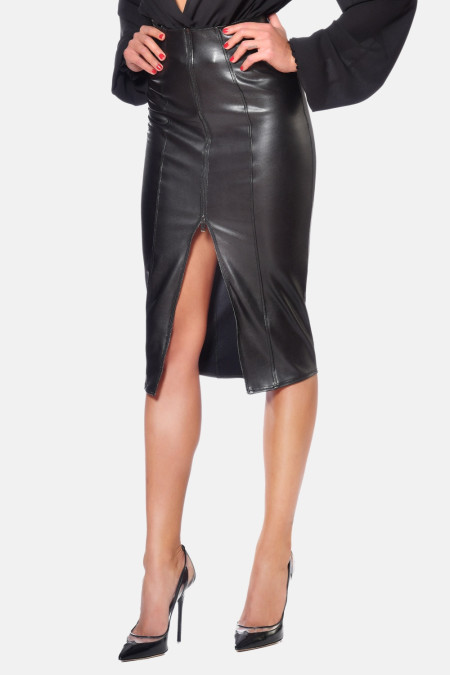 Ornella, faux leather midi skirt - Patrice Catanzaro Official Website