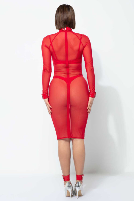Azia, red sexy midi mesh dress - Patrice Catanzaro Official Website