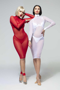 Azia, red sexy midi mesh dress - Patrice Catanzaro Official Website