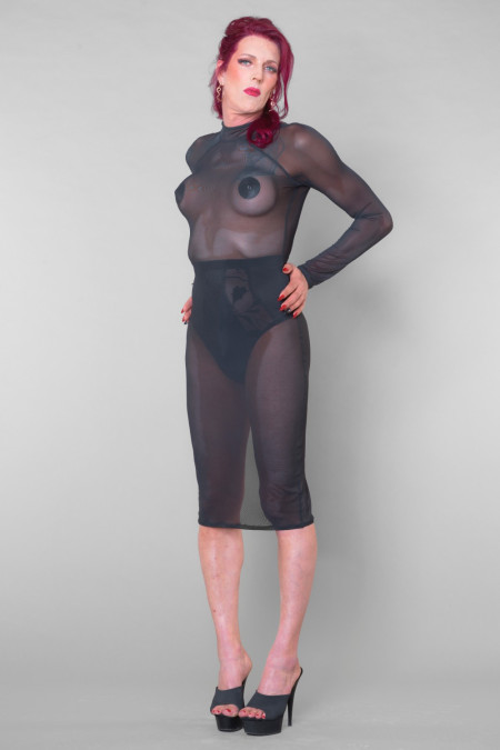 Mme Azia, black mesh midi dress - Patrice Catanzaro Official Website