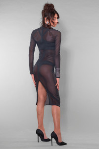 Mme Azia, black mesh midi dress - Patrice Catanzaro Official Website