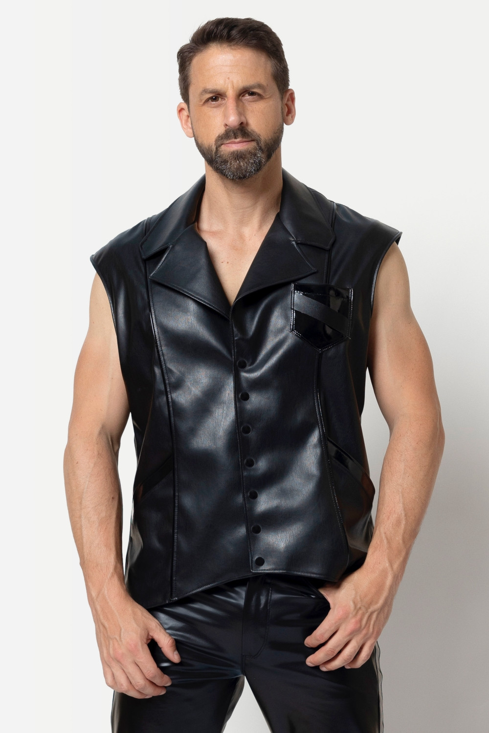 Ivar, black faux leather vest- Patrice Catanzaro Official Website