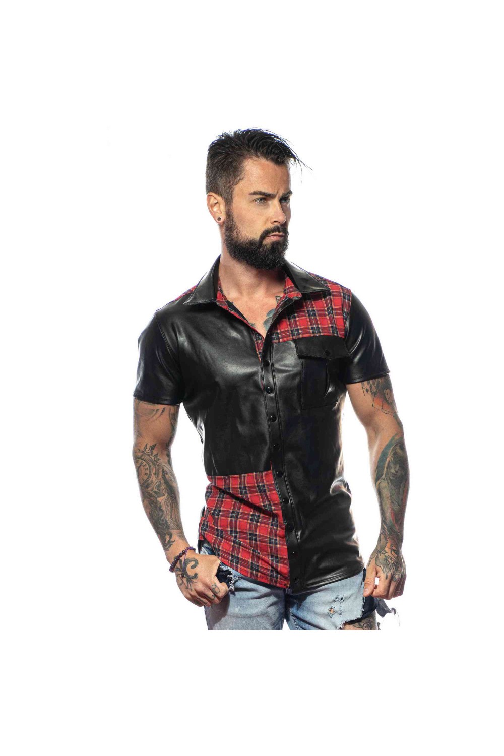 Ethan, black faux leather shirt - Patrice Catanzaro Official Website