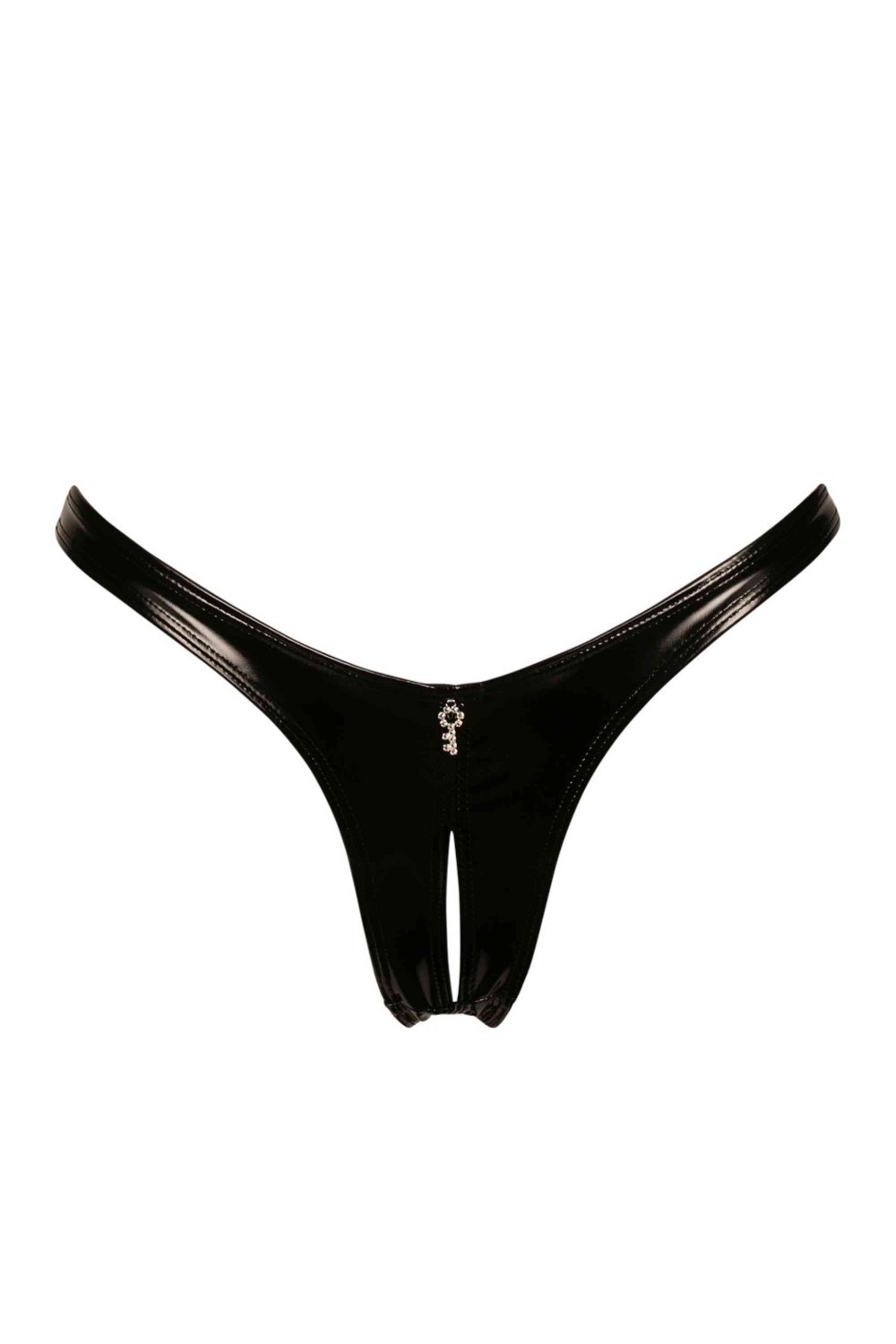 Womens Leather G-string Thong With Front Zipper